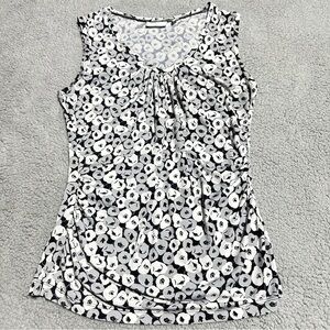👉 New York & Company Floral Ruched V-Neck Sleeveless Top Size M Women’s